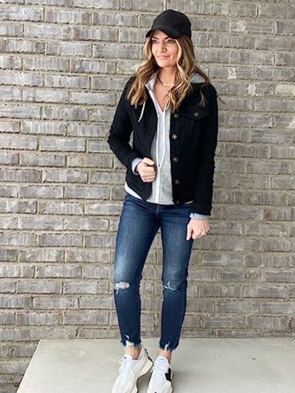 Button Down Stretch Fitted Long Sleeve Denim Jean Jacket - Picture 6 of 7
